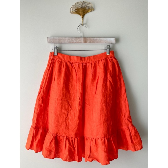 J Crew Womens 100% Linen Ruffle Mini Skirt 2 Orange Preppy Feminine A Line - Picture 5 of 10